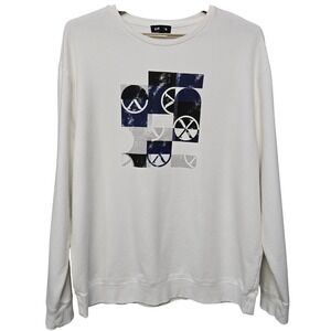 Express Crew Neck Sweatshirt Men XL White Logo Graphic Print Fleece Lined Lounge